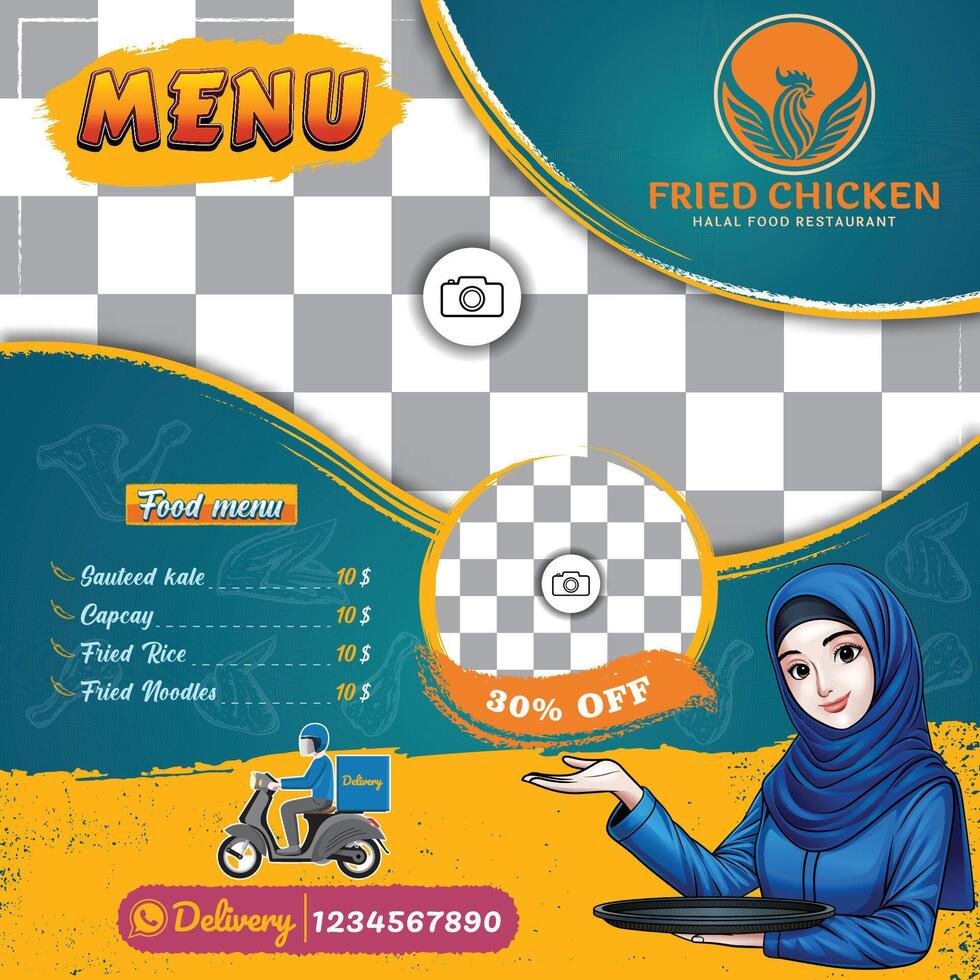 Menu Post design template with a grunge theme with Fried chicken Logo vector