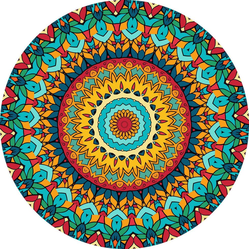 Mandala with Radiating Patterns in Warm and Cool Tones vector