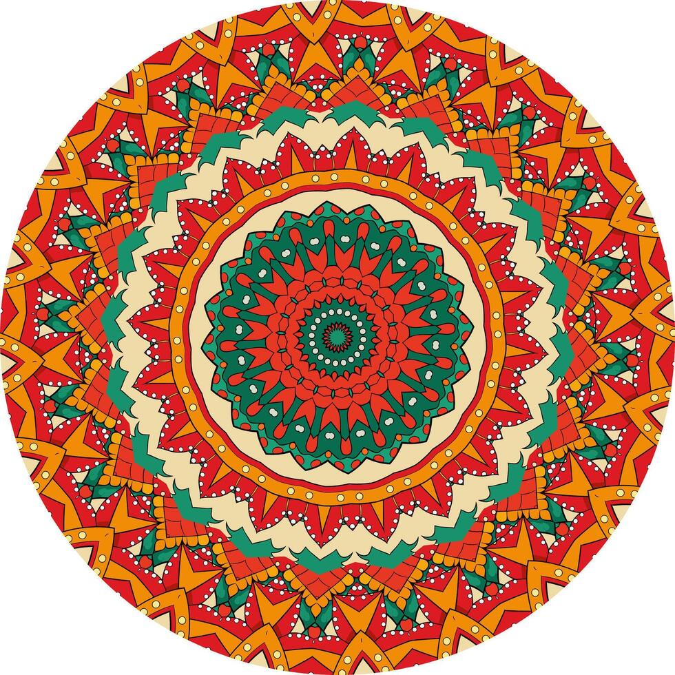 Intricate Mandala Design Featuring Vibrant Red, Blue, and Yellow Patterns vector