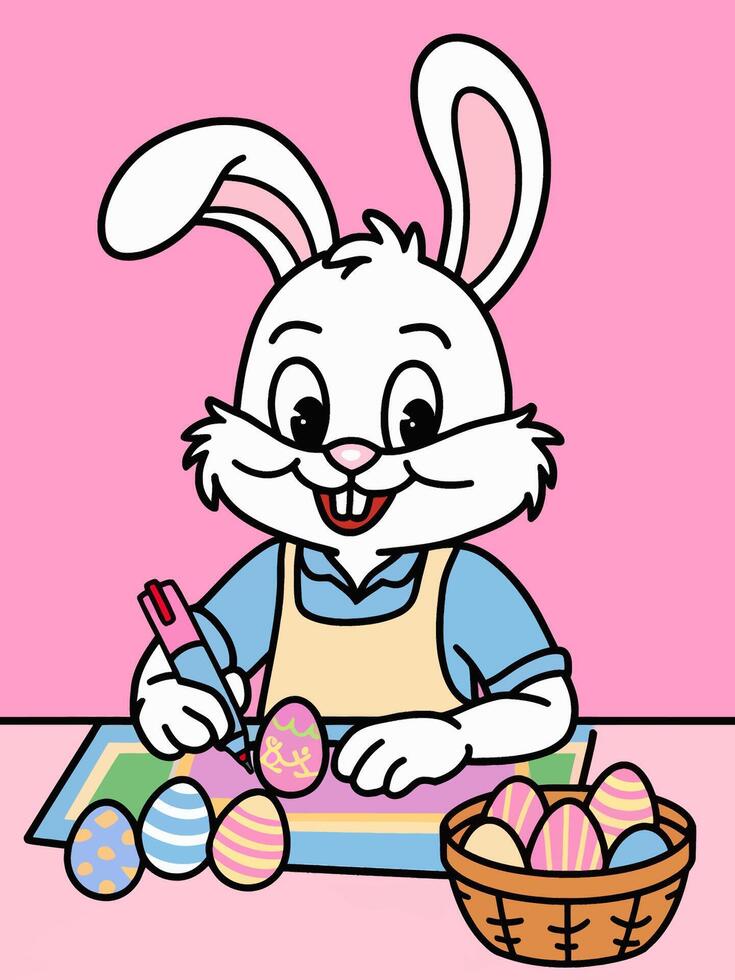 Cute Easter Bunny Decorating Eggs vector