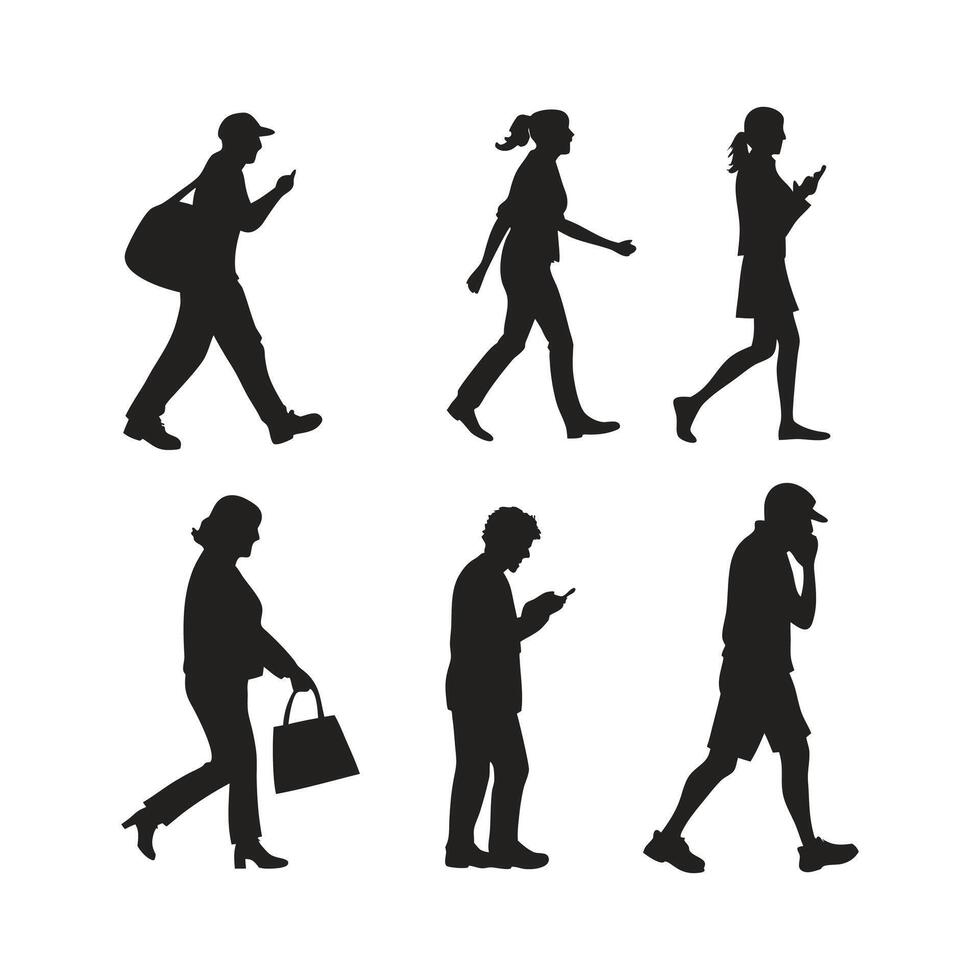 People walking and using cell phones illustration vector