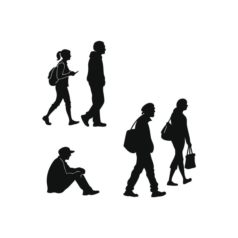 People walking and sitting silhouettes illustration vector