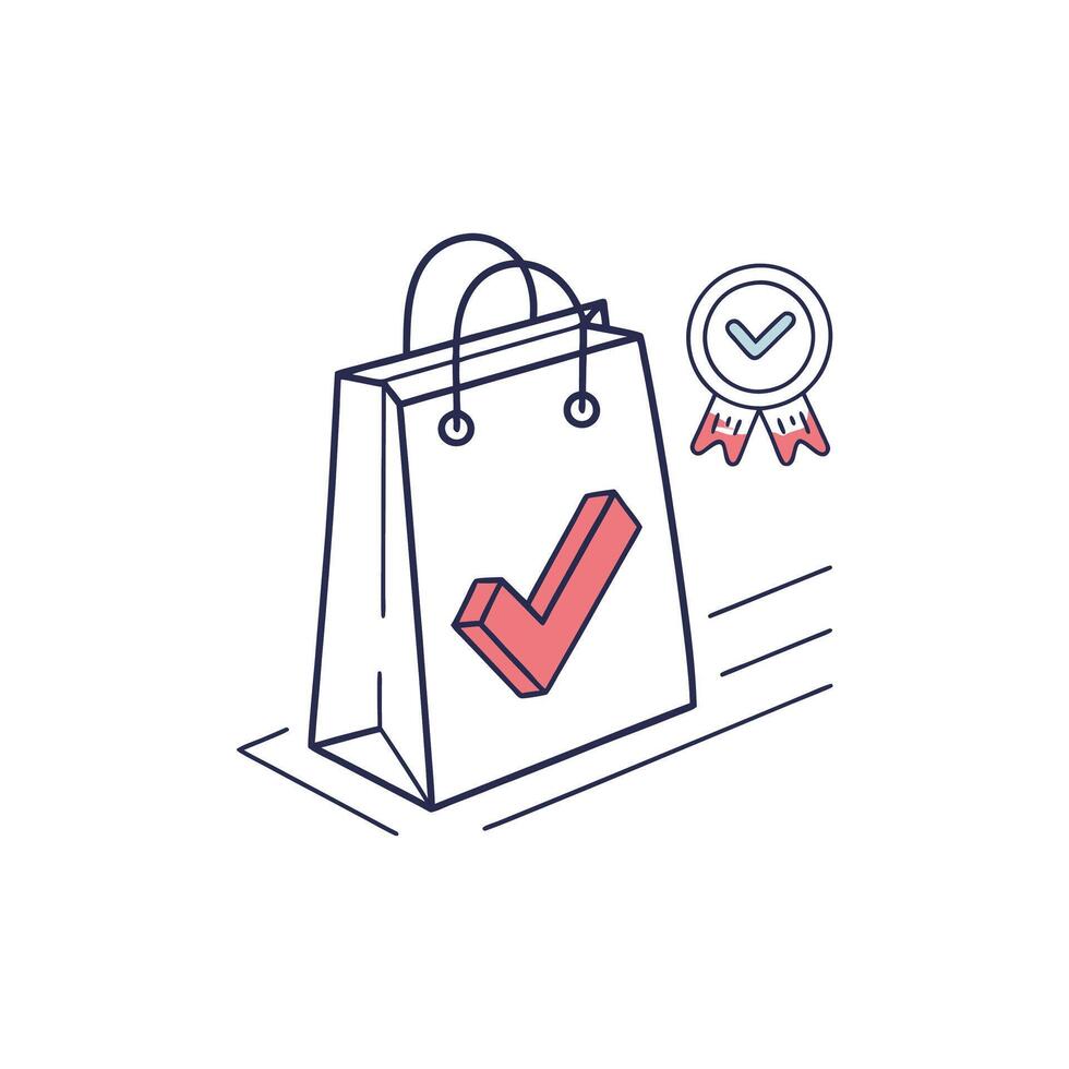 Shopping bag with check mark and award symbol vector