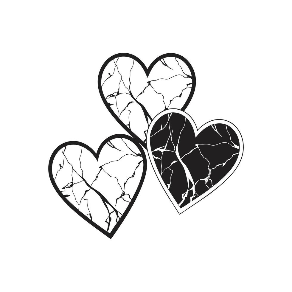 Two broken hearts with black and white paint vector
