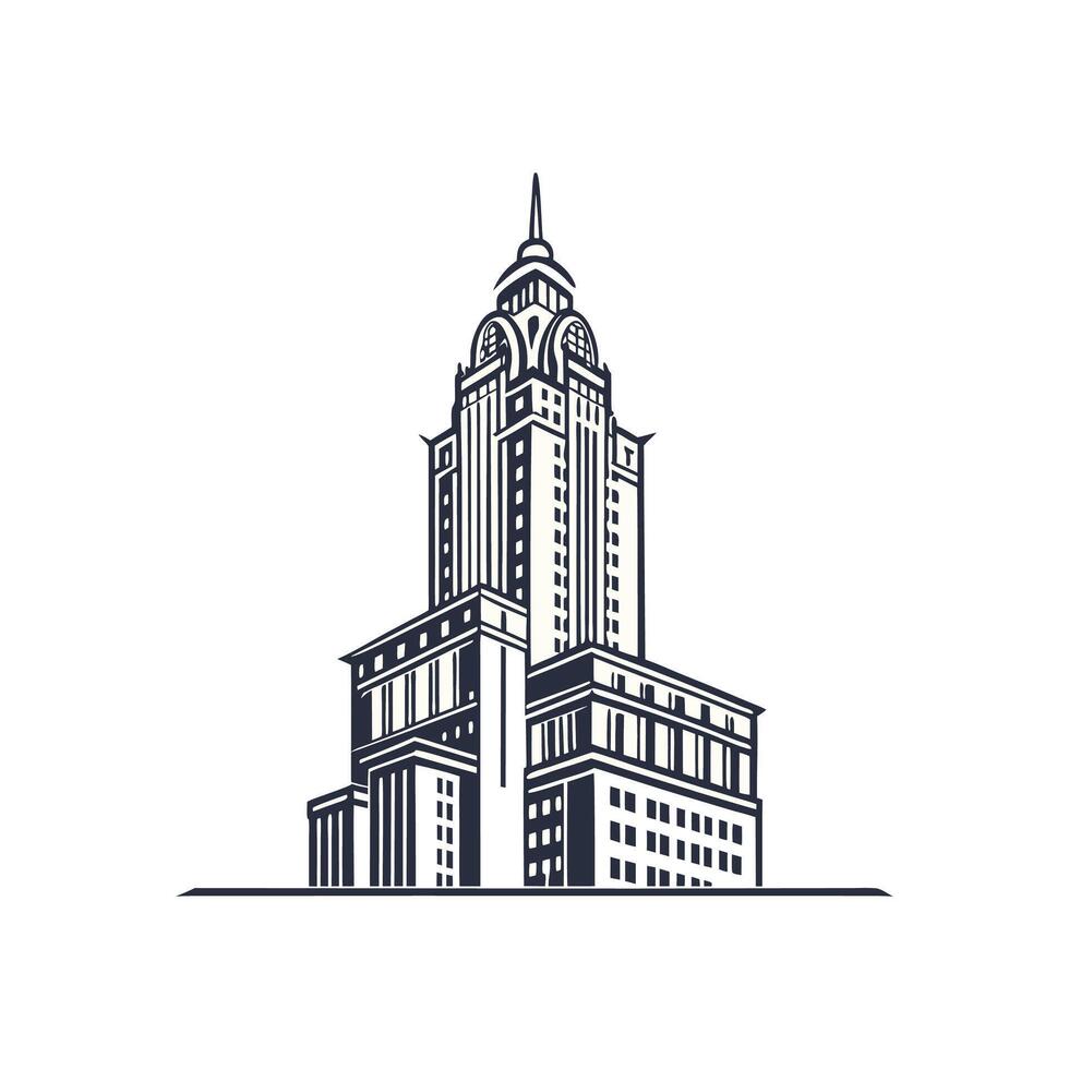 The empire state building is shown in a line drawing vector