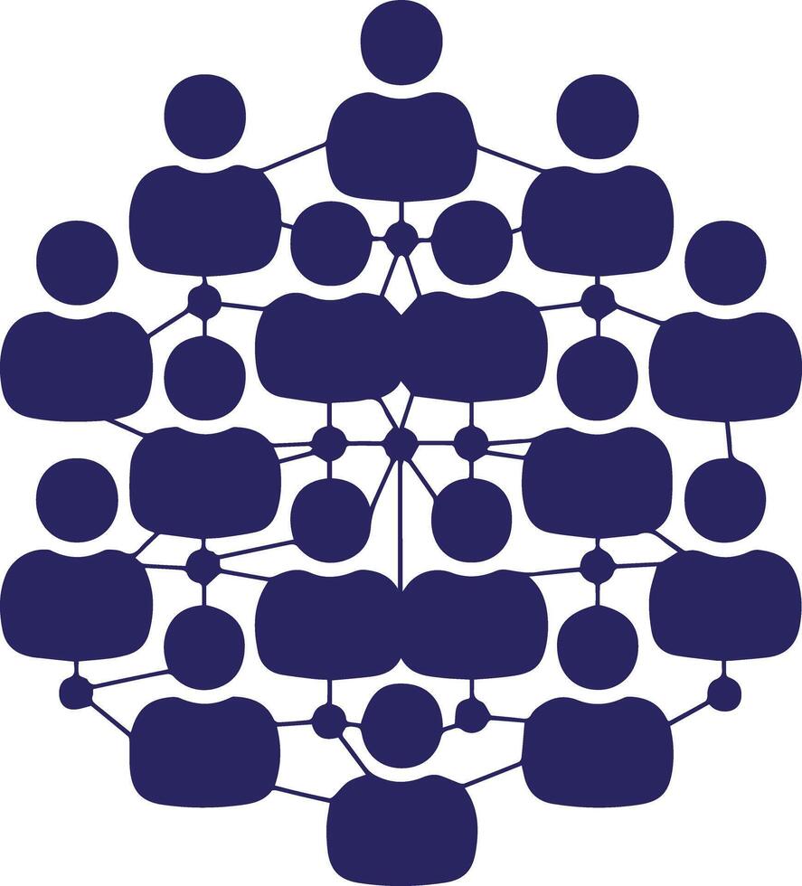 A silhouette image of a circular arrangement of abstract human figures or icons. Each figure has a smooth, modern shape and consistent proportions. vector