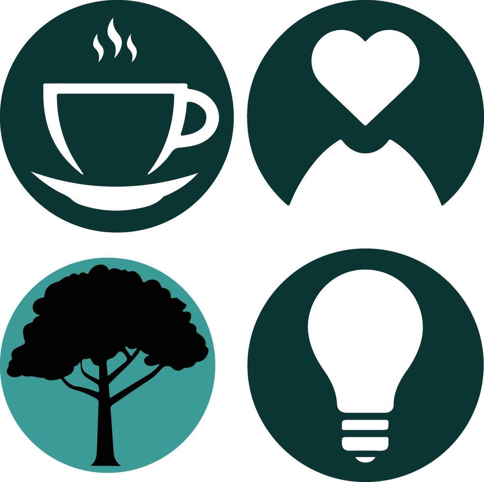 A illustration of a round logo set with four different types of silhouette shapes. vector