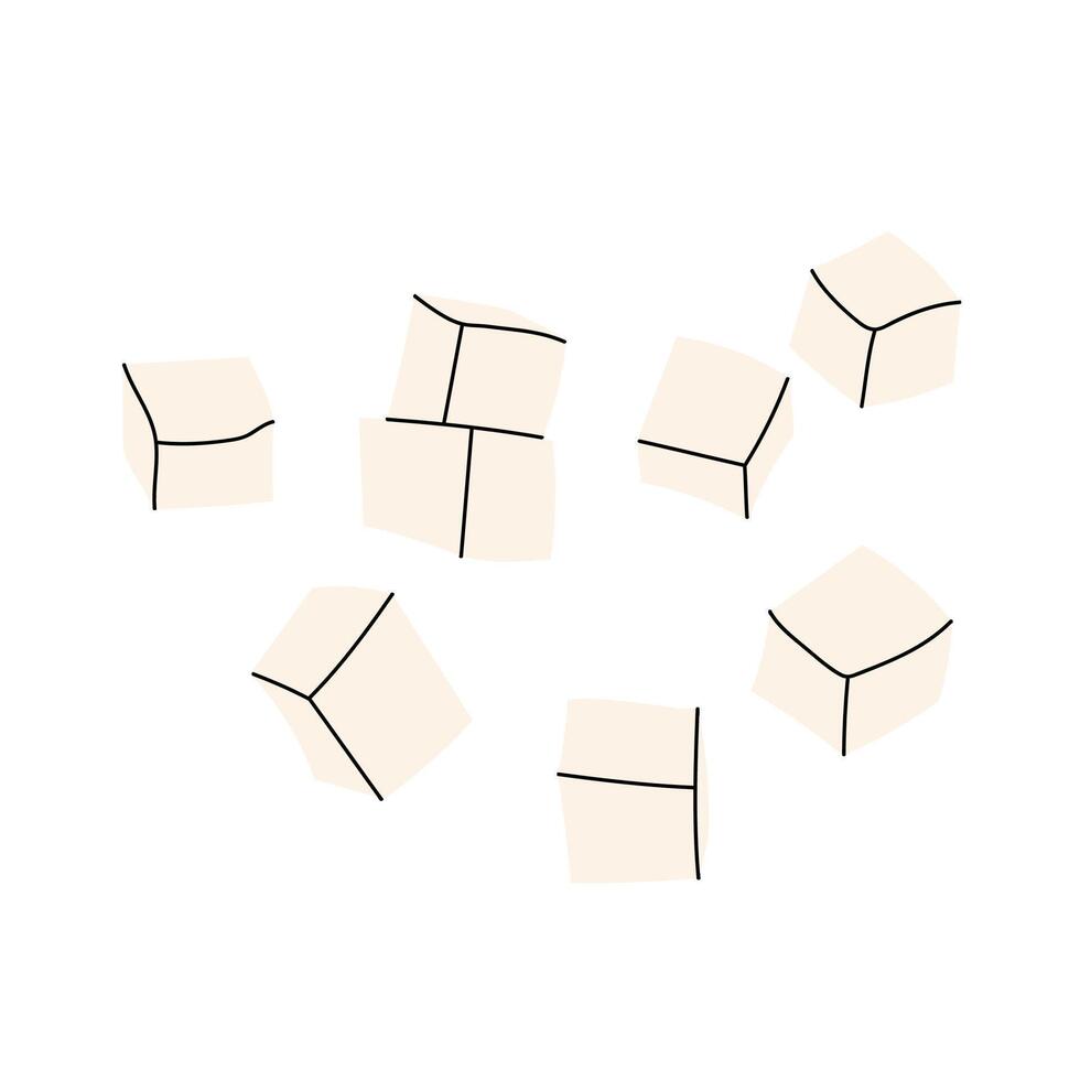 Feta cheese. Sliced cheese cubes for salad or soup. Ingredient for cooking. Flat illustration vector