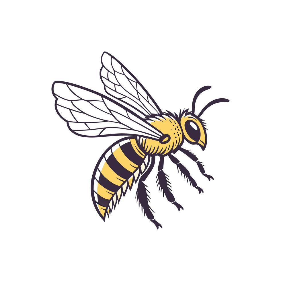 A bee with yellow and black stripes vector