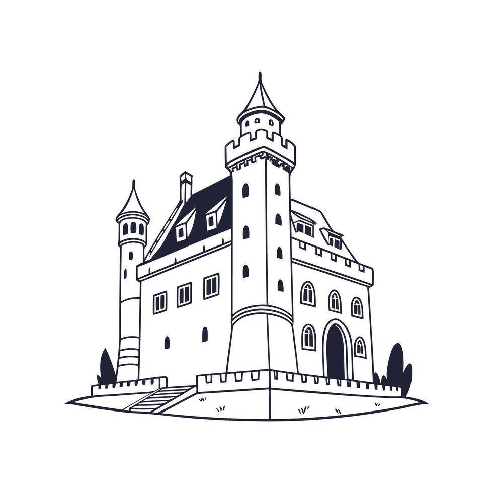 A castle with a tower and turrets on top vector