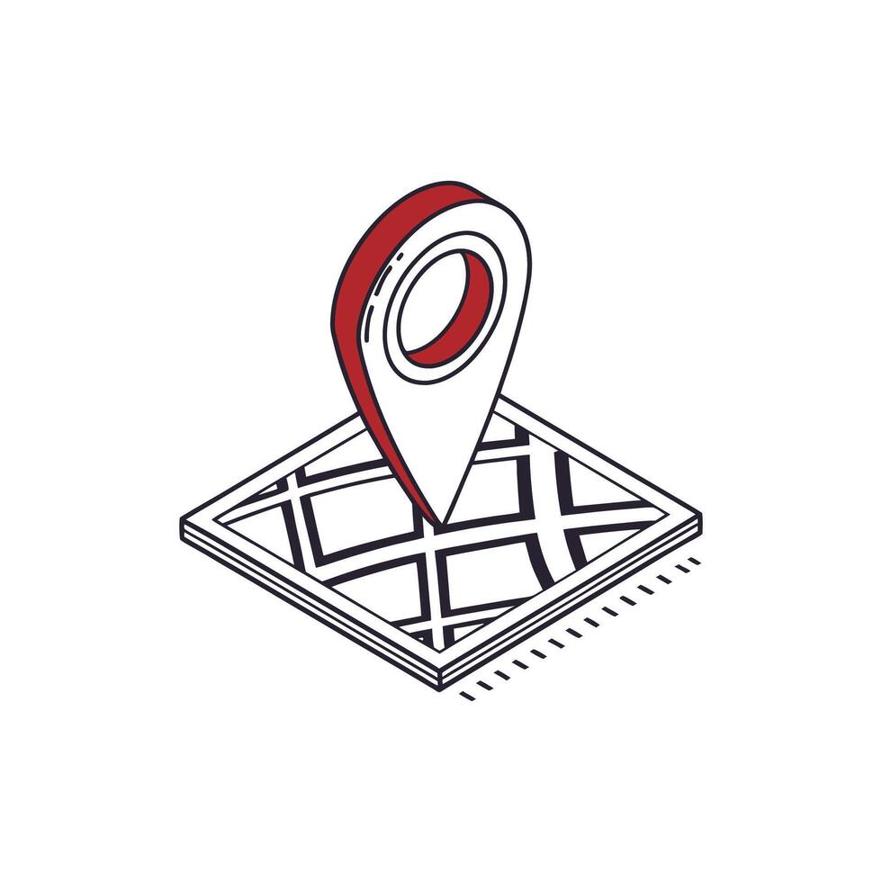 A map pin is on top of a map vector