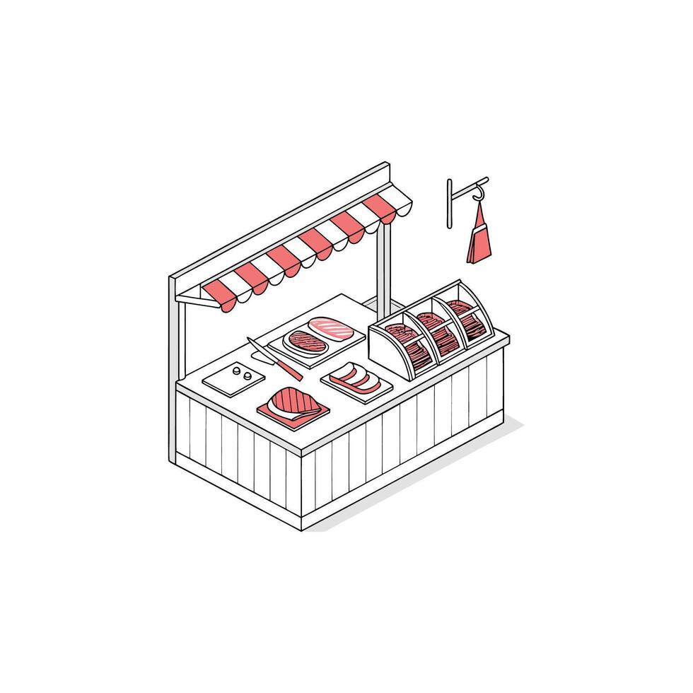 A butcher's counter with meat and other items vector