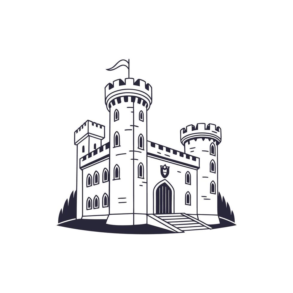A castle logo with a flag on top vector