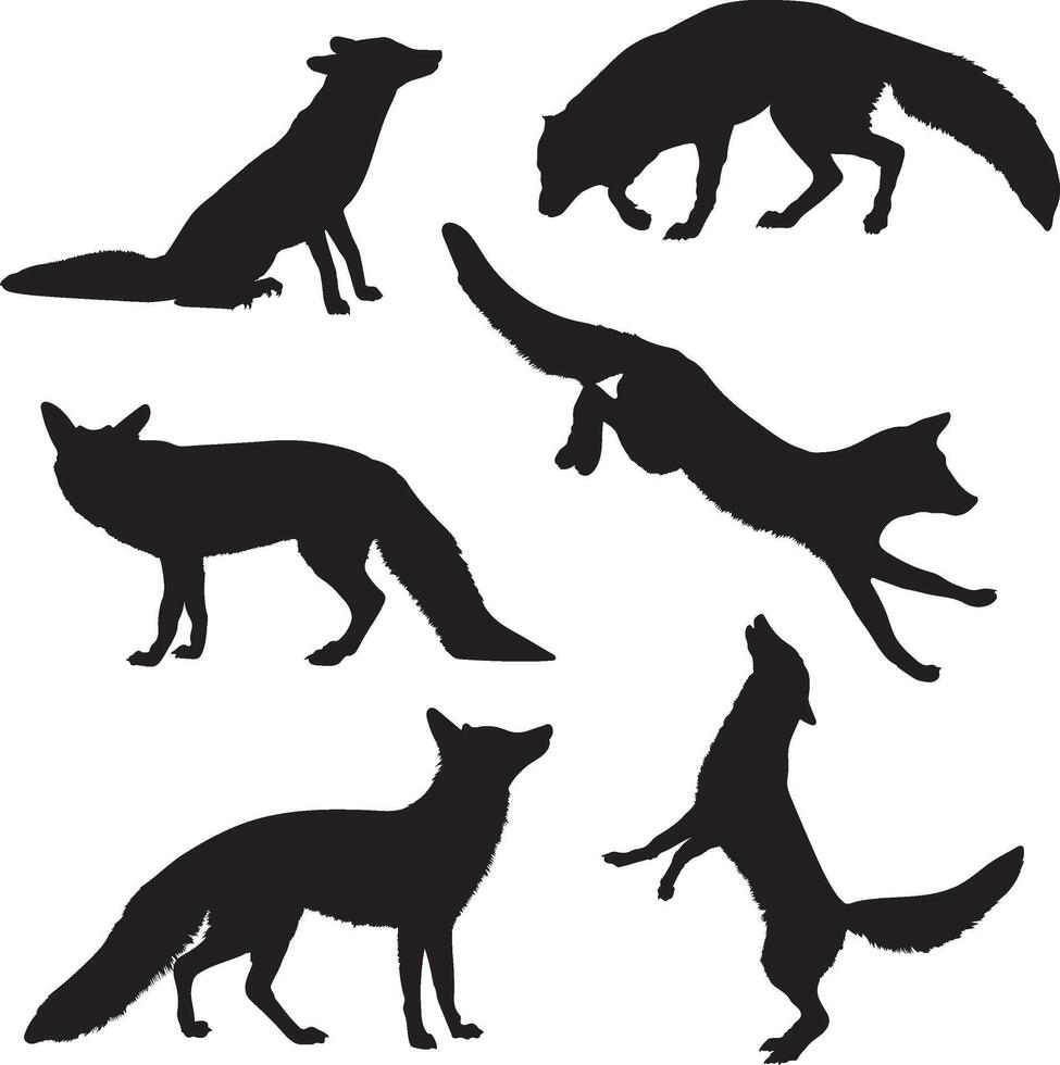 Fox silhouette set isolated illustrations on white background vector