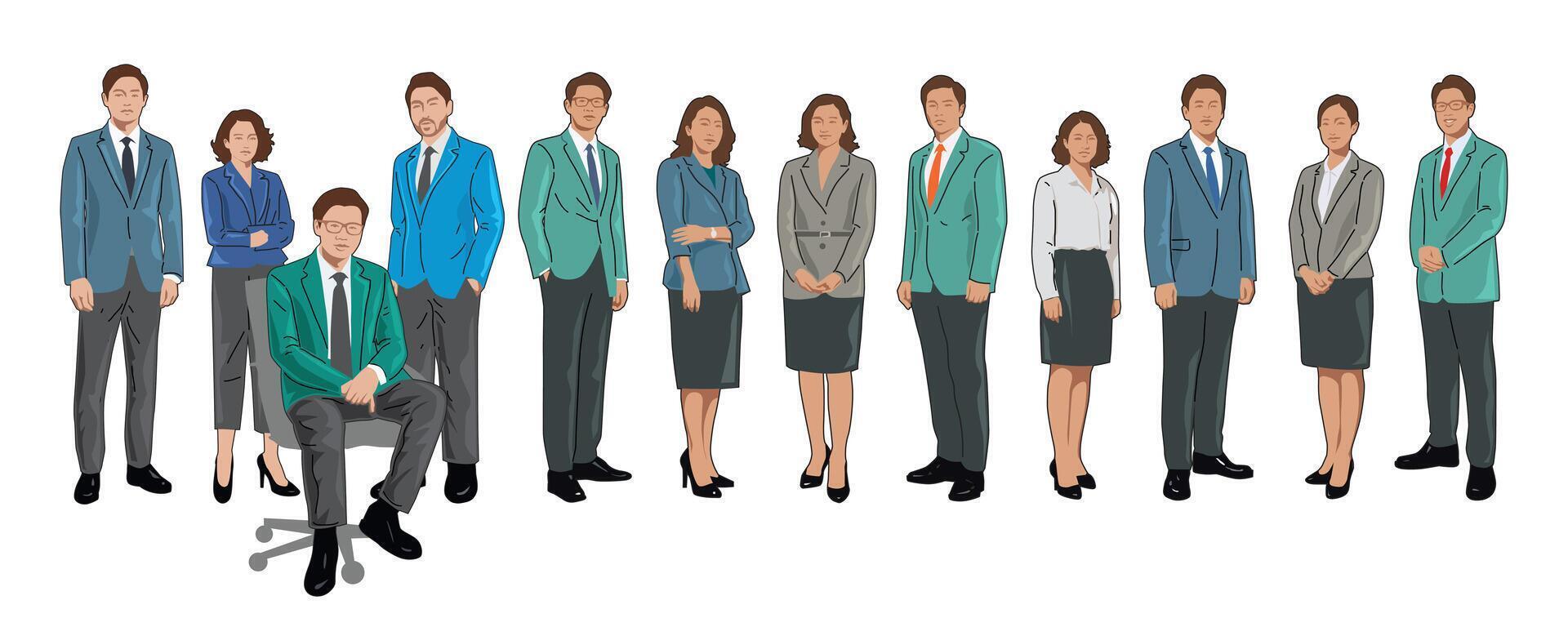 Young executives in a row, illustration. Suitable for background design. vector