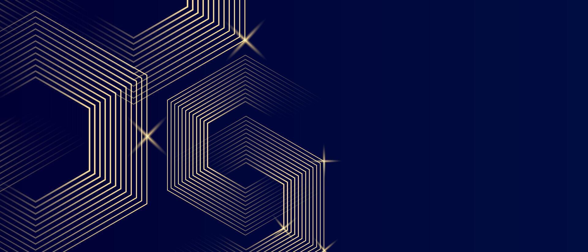 Premium luxury dark blue abstract background. Golden shiny hexagonal lines pattern. Background design for banner, wallpaper, presentation vector