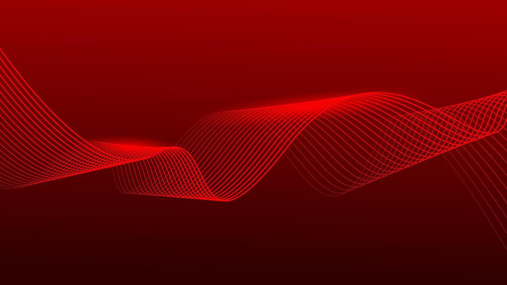 Abstract wavy lines on dark red gradient background. Dynamic flowing glowing lines background. vector