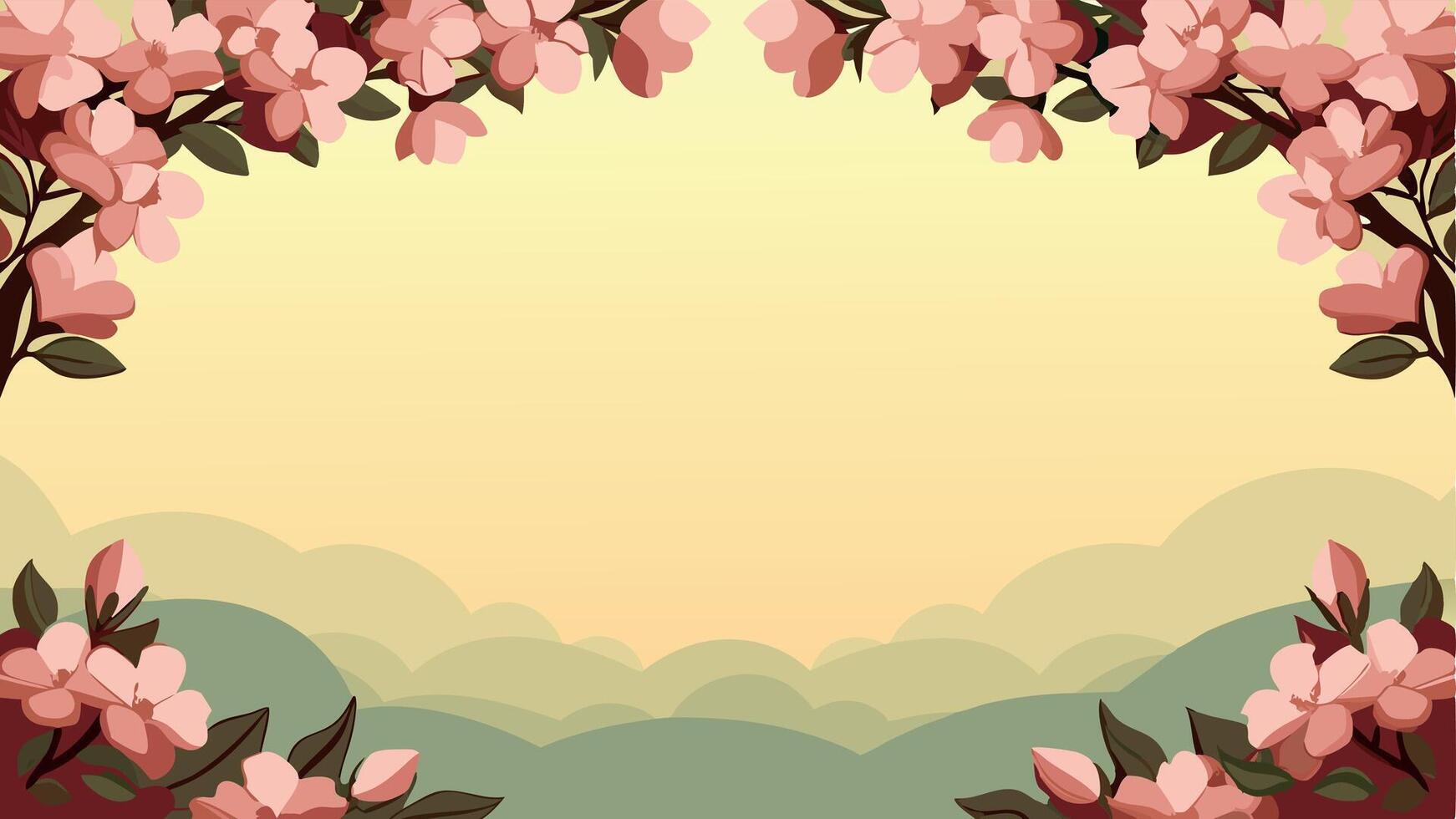 A floral frame with pink flowers on a yellow background vector