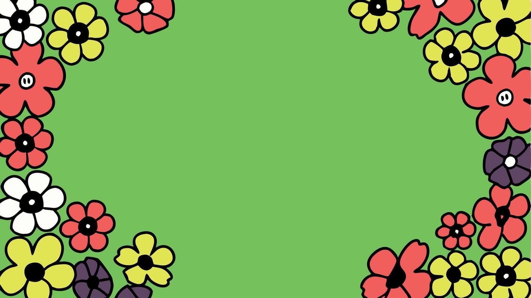 A colorful flower border on a green background vector