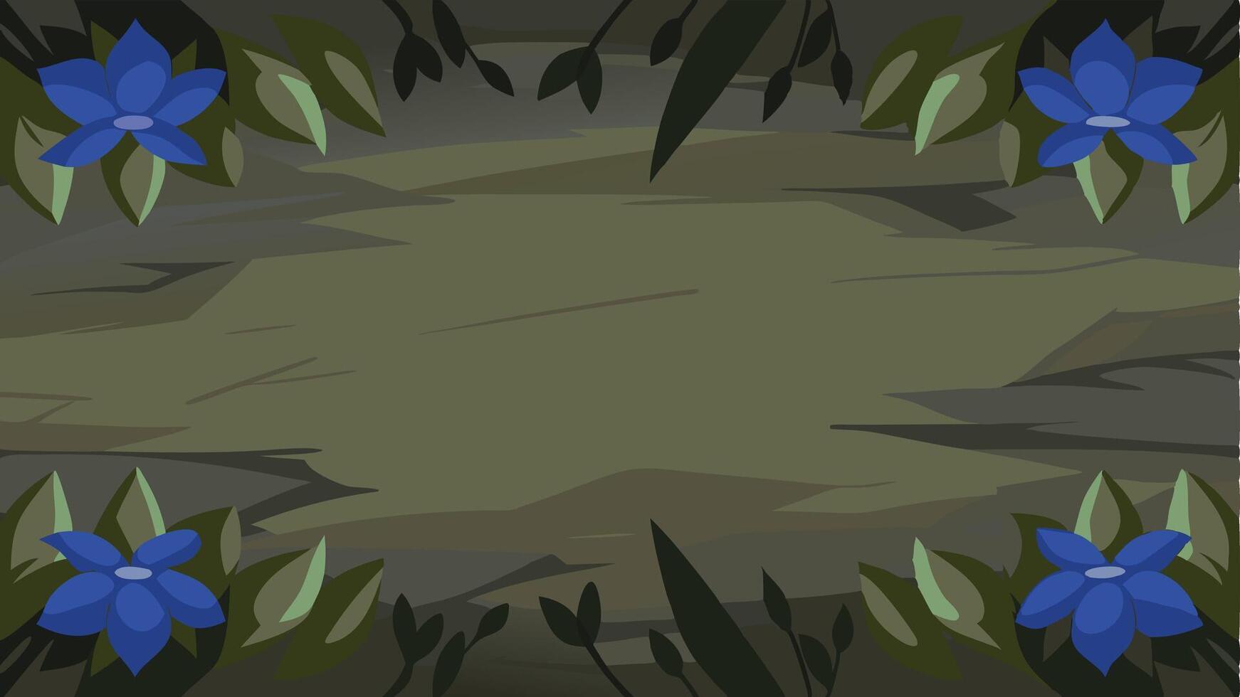 A cartoon background with blue flowers and leaves vector