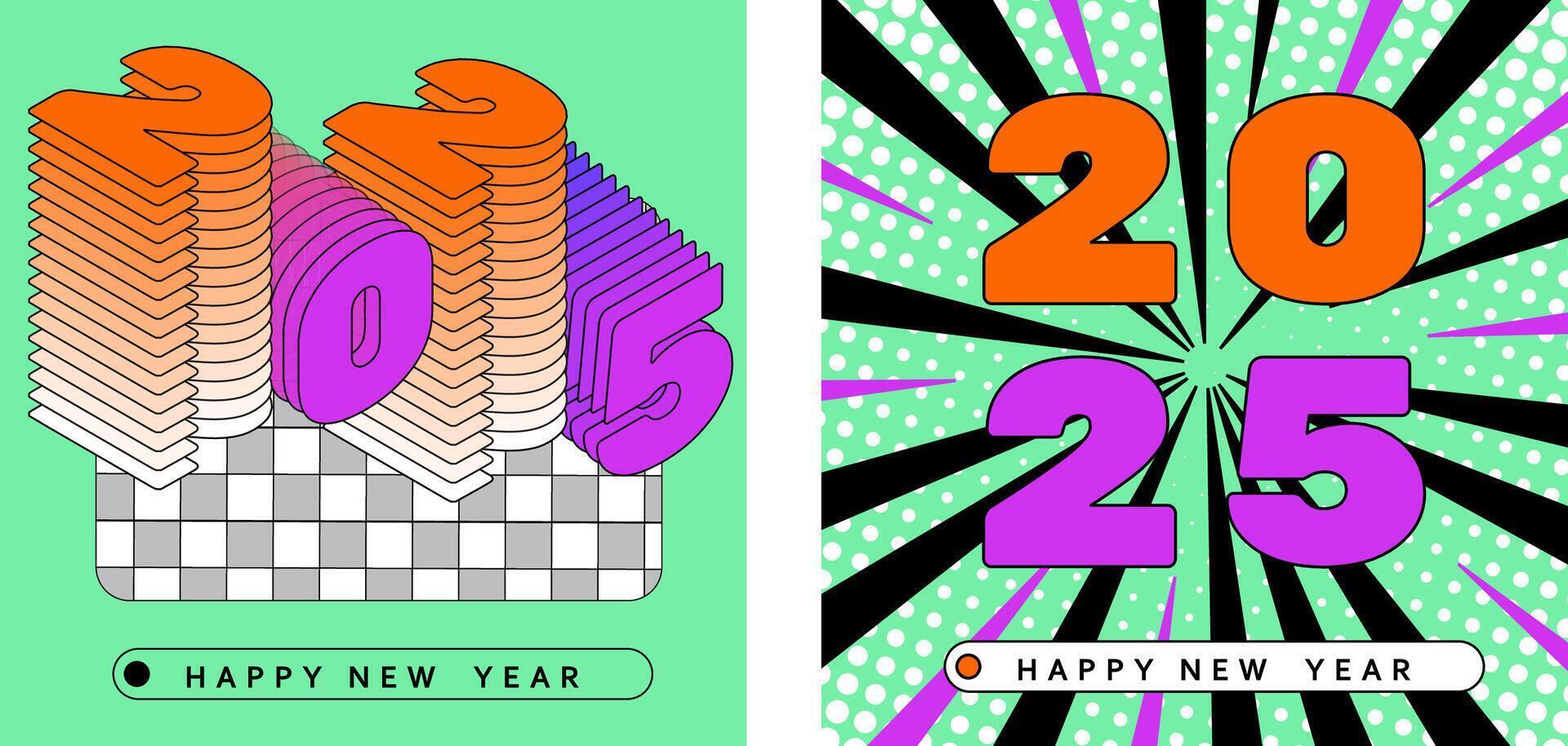 Two posters with the year 2025 geometric design vector