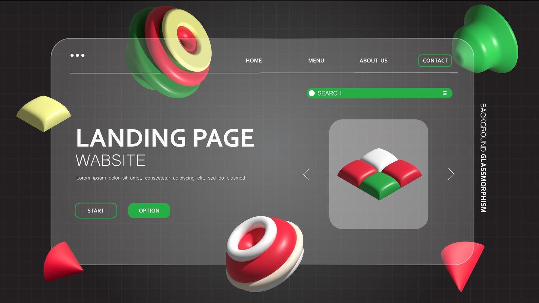 Design background a landing page featuring a 3D abstract geometric style in Christmas color vector