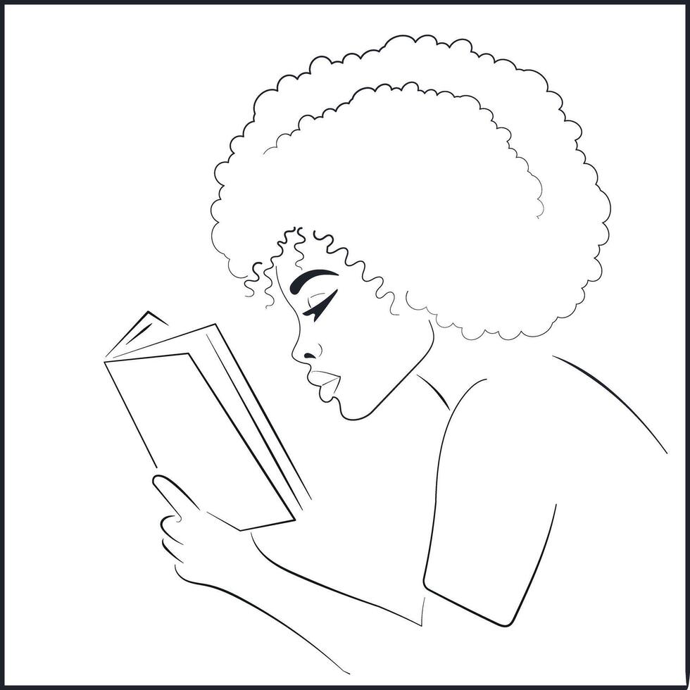 Profile Portrait of African American Woman Reading a Book vector