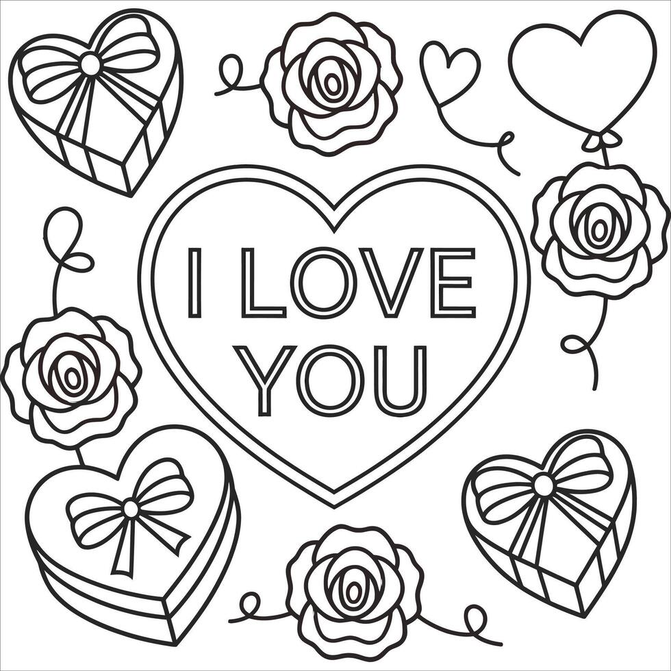 Valentine day coloring pages for kids vector