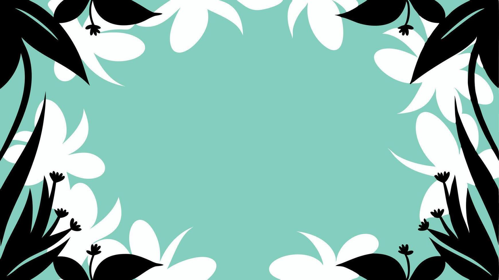 A floral frame with black and white flowers on a turquoise background vector