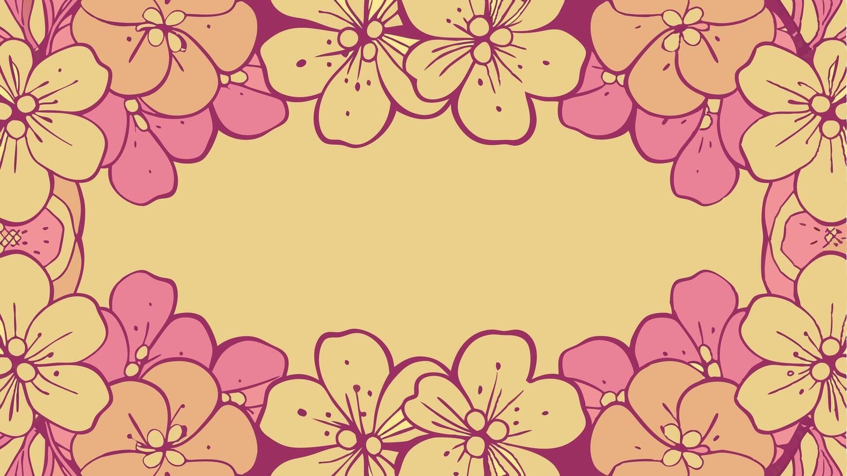 A floral border with pink and yellow flowers vector