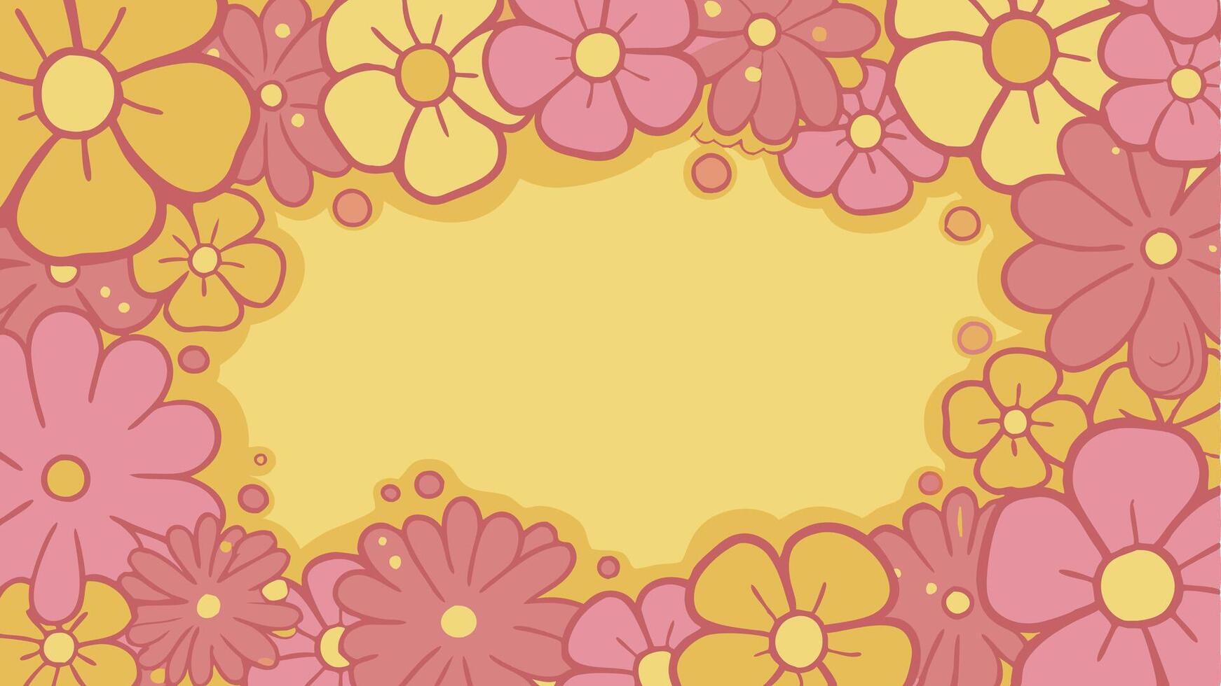 A pink and yellow background with flowers vector