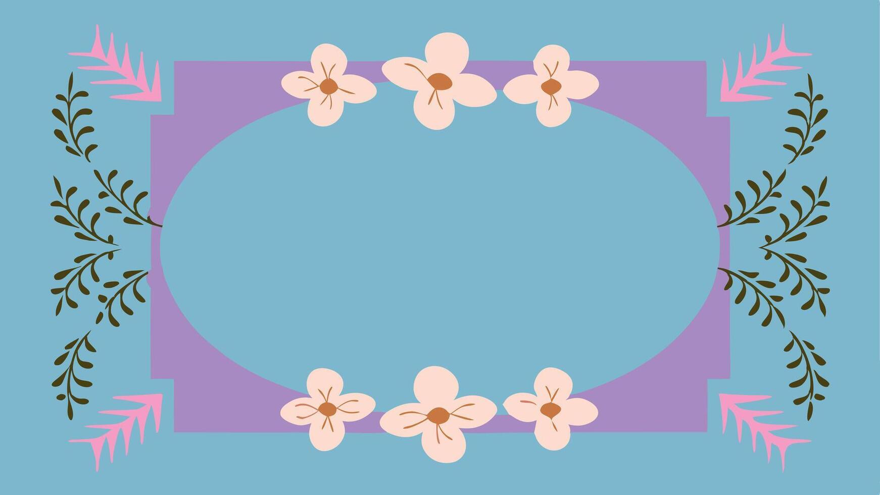 A floral frame with pink flowers on a blue background vector