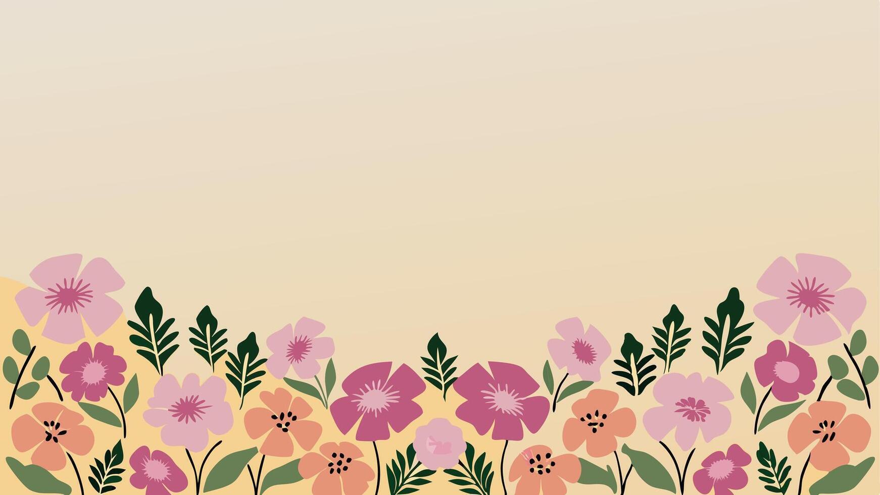 Floral border with pink and purple flowers on a beige background vector