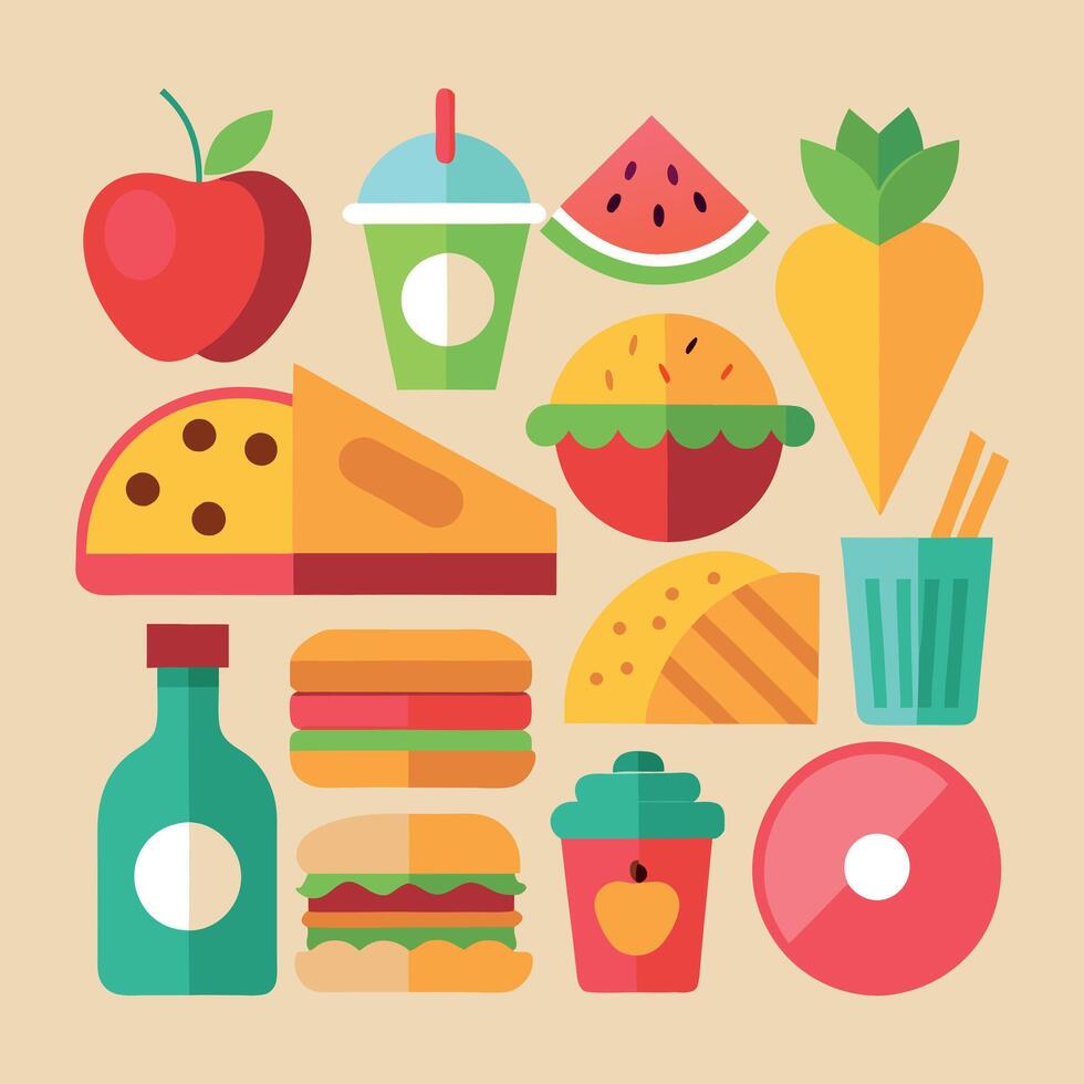 Cartoon Style Fast Food Items vector