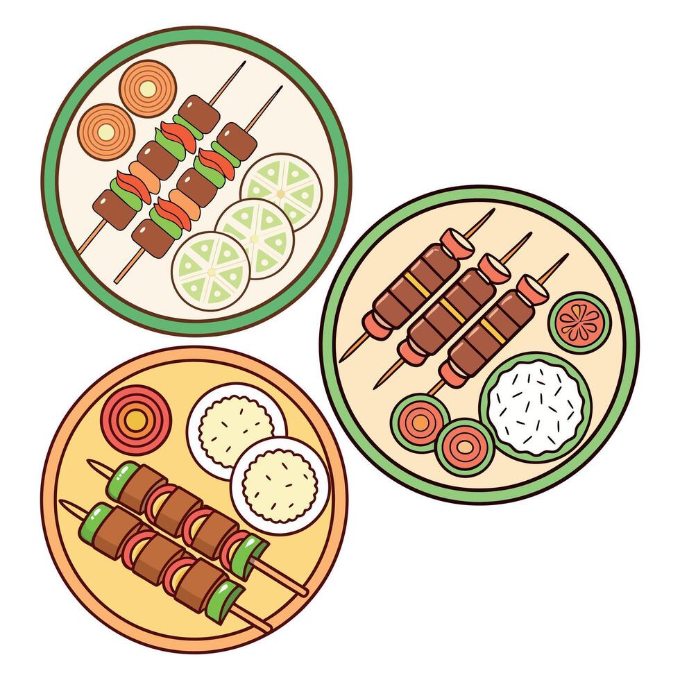Top view of hand drawn food dish collection vector