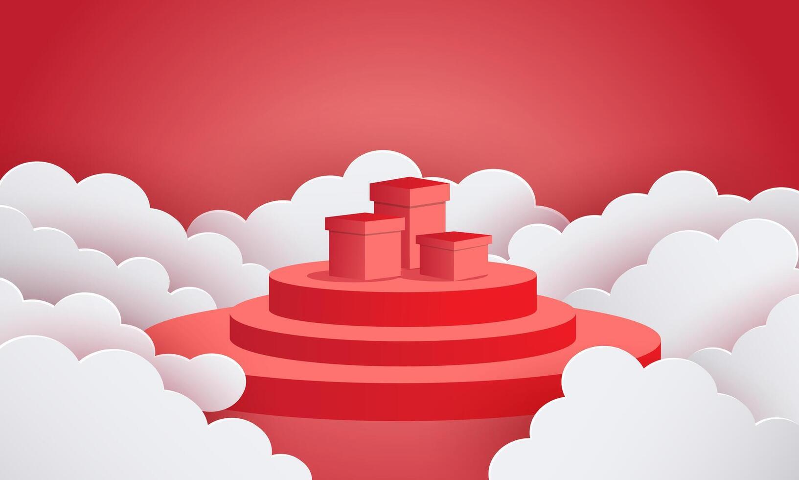 Round podium in the clouds illustration of a red podium. vector