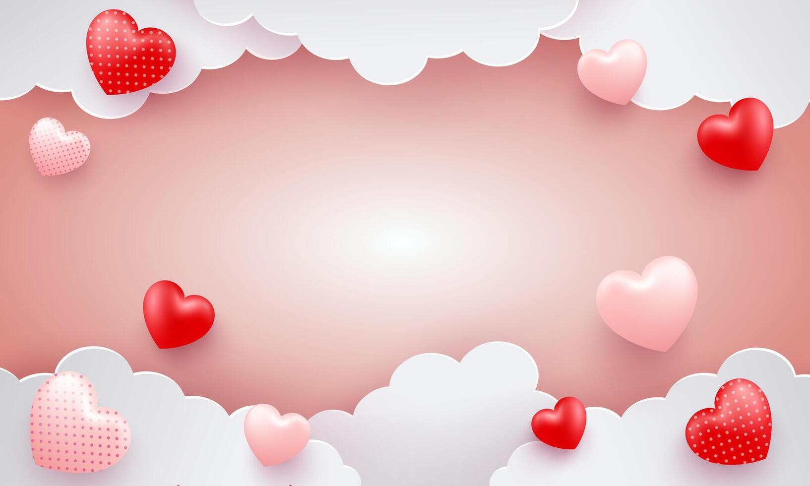 Valentines day background with hearts and clouds. illustration. vector