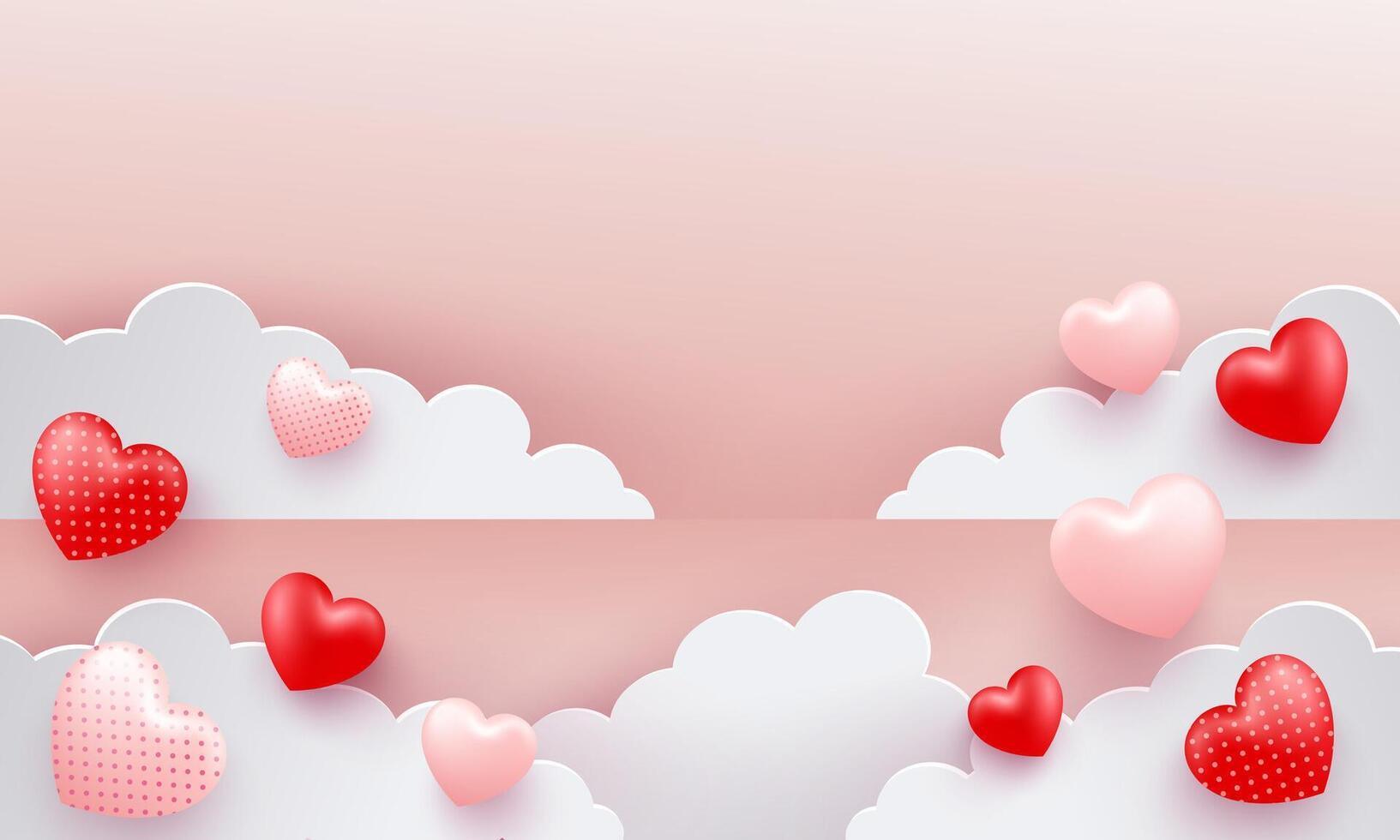 Valentine's day background with hearts and clouds illustration. vector