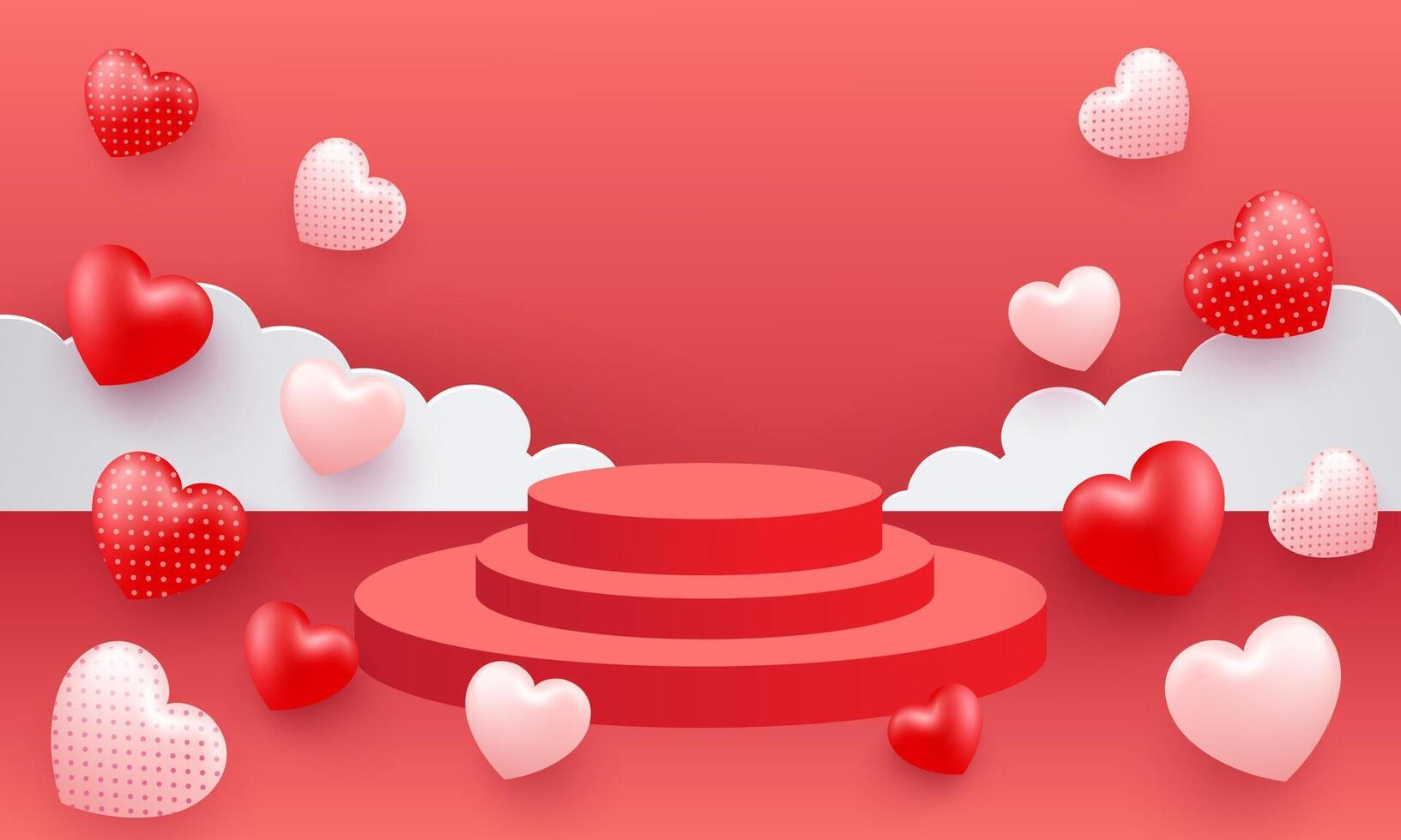 Valentine's day background with red hearts and podium illustration. vector