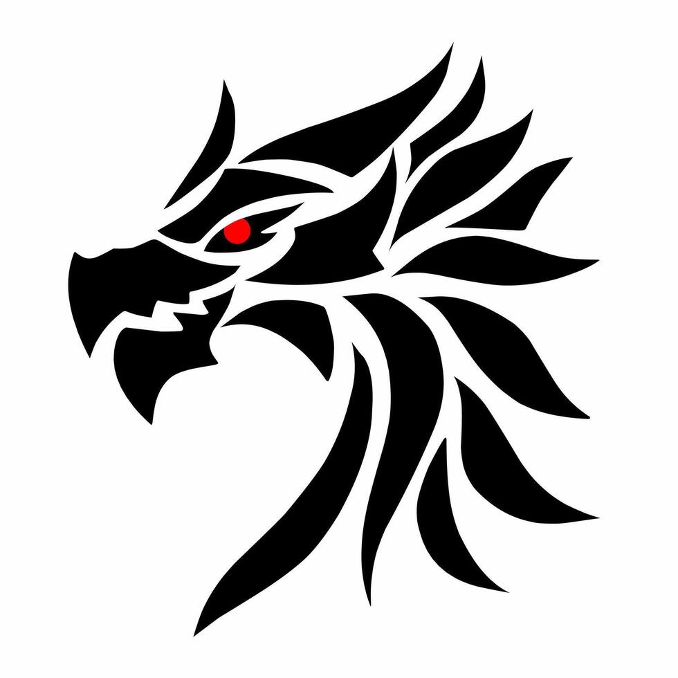 illustration graphic of tribal art abstract design black dragon head tattoo with white background vector