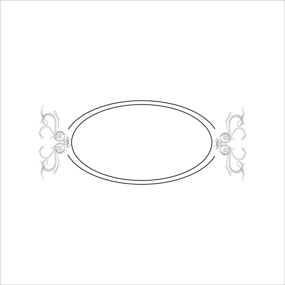 a black and white oval frame with a scroll design vector