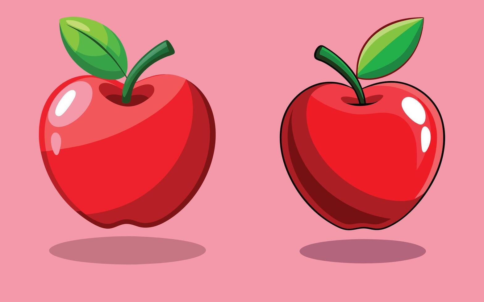 High-Quality Red Apple Illustration with Leaf and Shadow on Pink Background vector