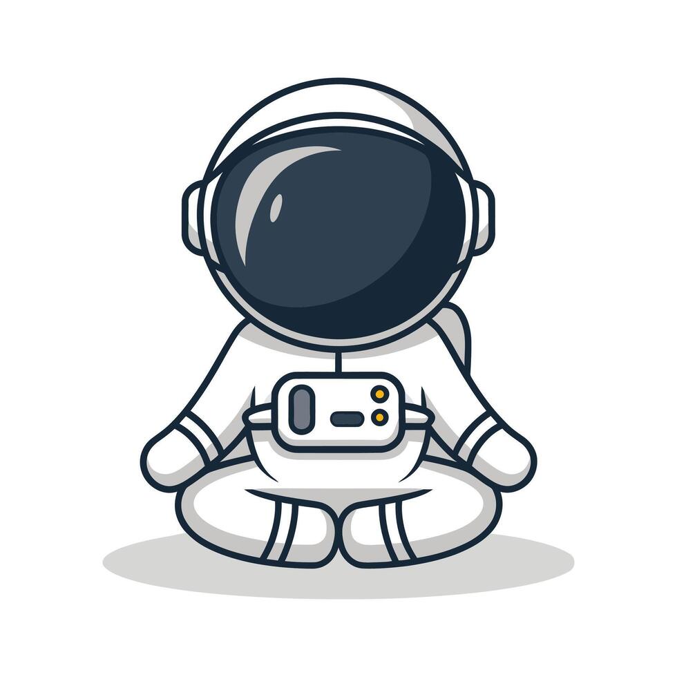 Cute cartoon astronaut in meditation, ready for space adventures. vector