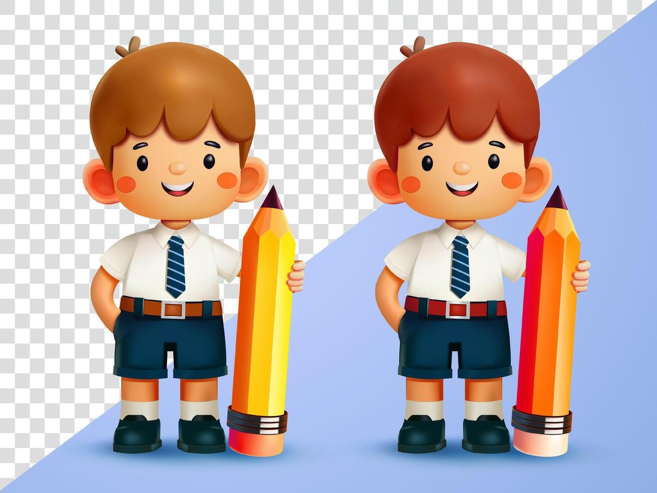 Schoolboy holding pencil. 3d, Suitable for education and design elements vector