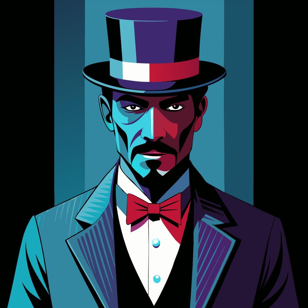 Elegant Gentleman in Top Hat and Tuxedo with Colorful Art Style vector