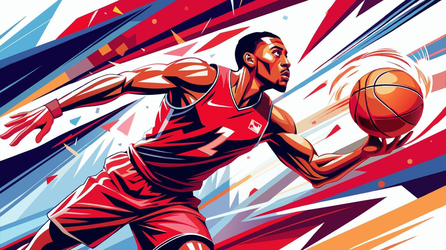 Dynamic Basketball Player in Action with Vibrant Colors and Energy vector