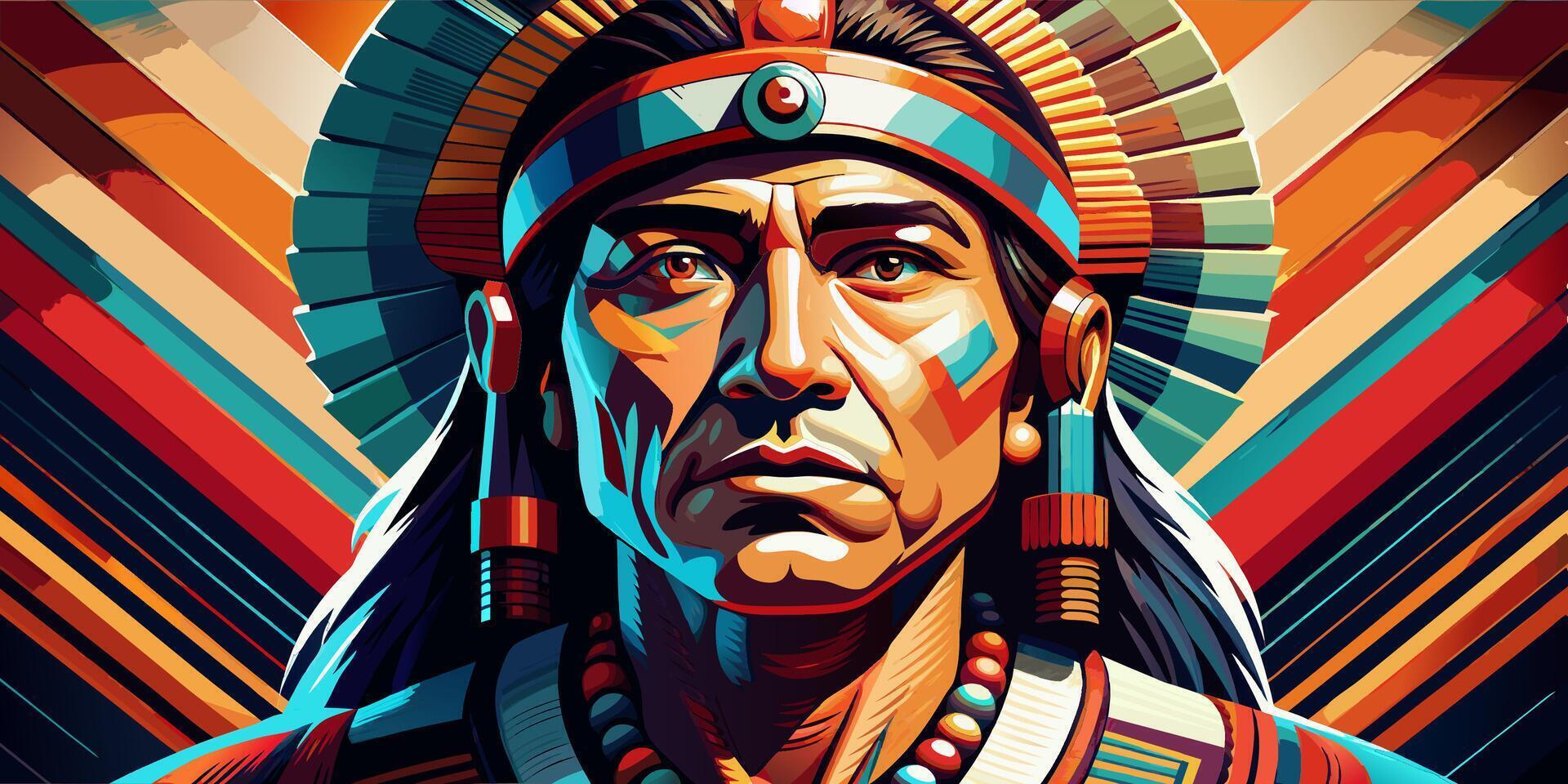Native American Warrior with Feather Headdress and Traditional Paint vector