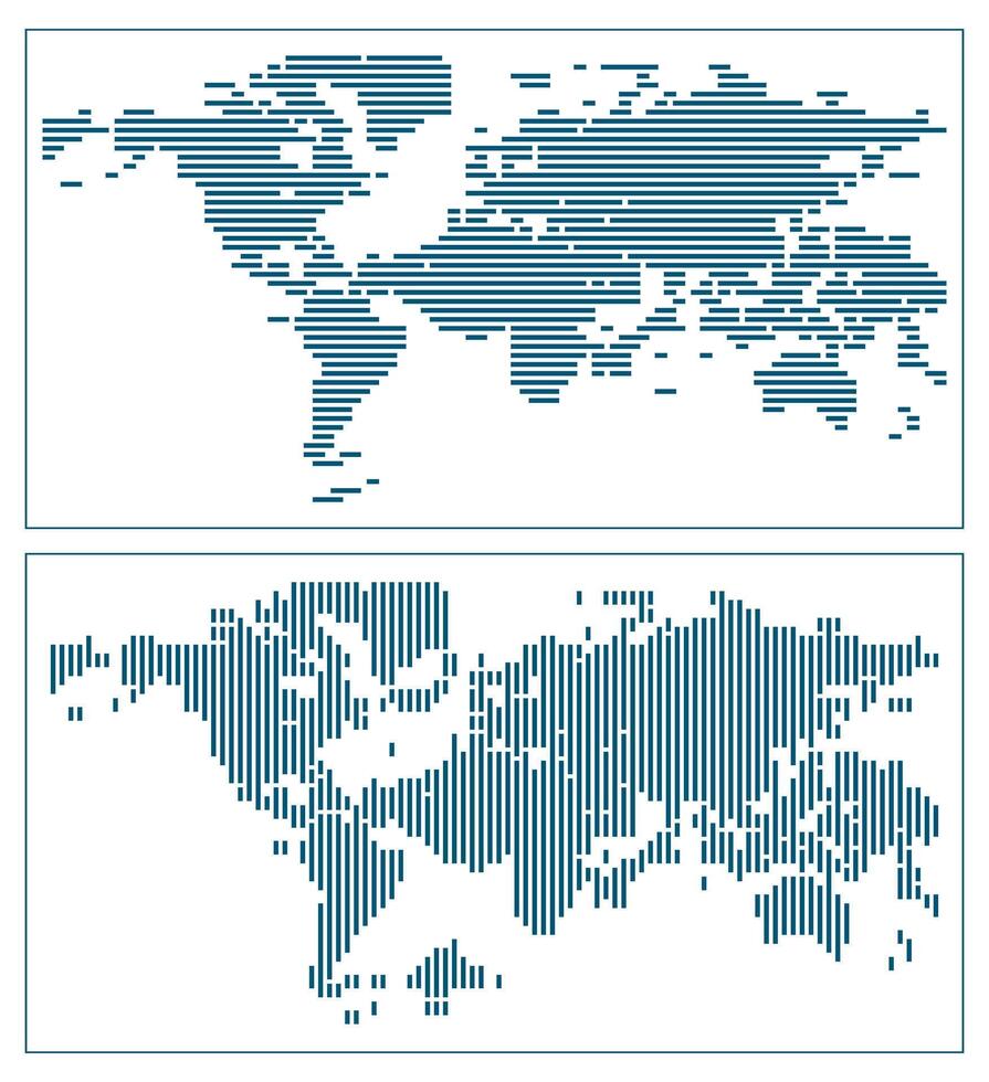 Abstract Horizontal or Vertical Strip Line World Map for Infographic Digital Cartography Art vector