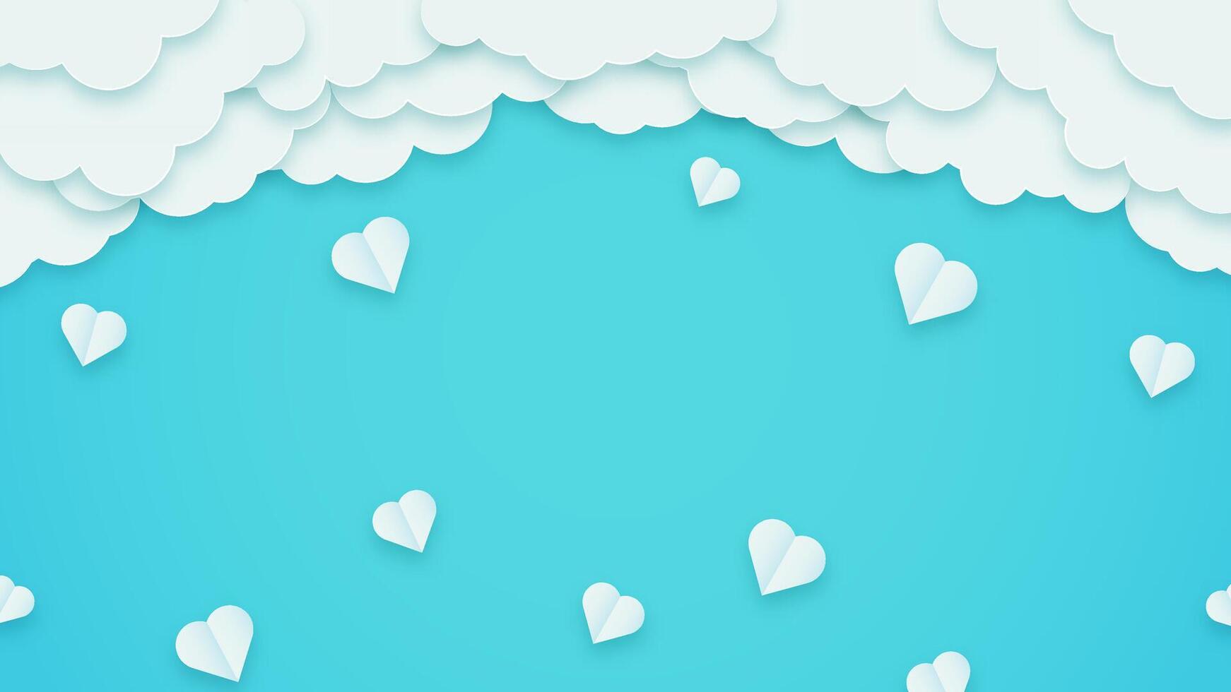 Turquoise background with cupids, clouds, and hearts. Happy Valentine's Day banner design for romantic cards, flyers, and posters vector