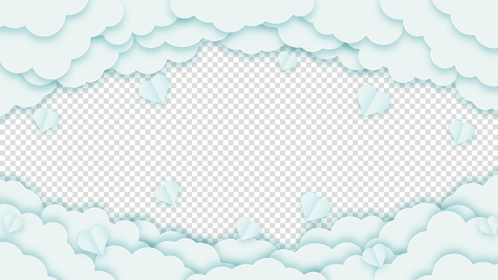 Blue valentines day greeting card background with hearts, clouds, and cupids. Perfect for holiday celebrations or wedding templates with romantic designs. vector